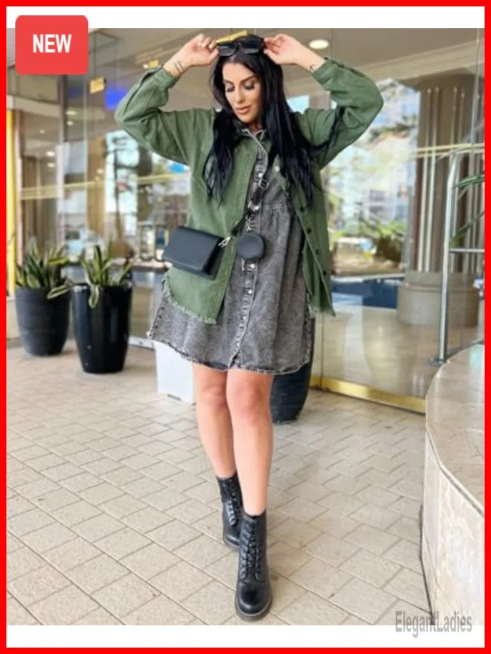 Oversized Denim Shacket Button-Up Raw Hem Long Sleeve Jacket